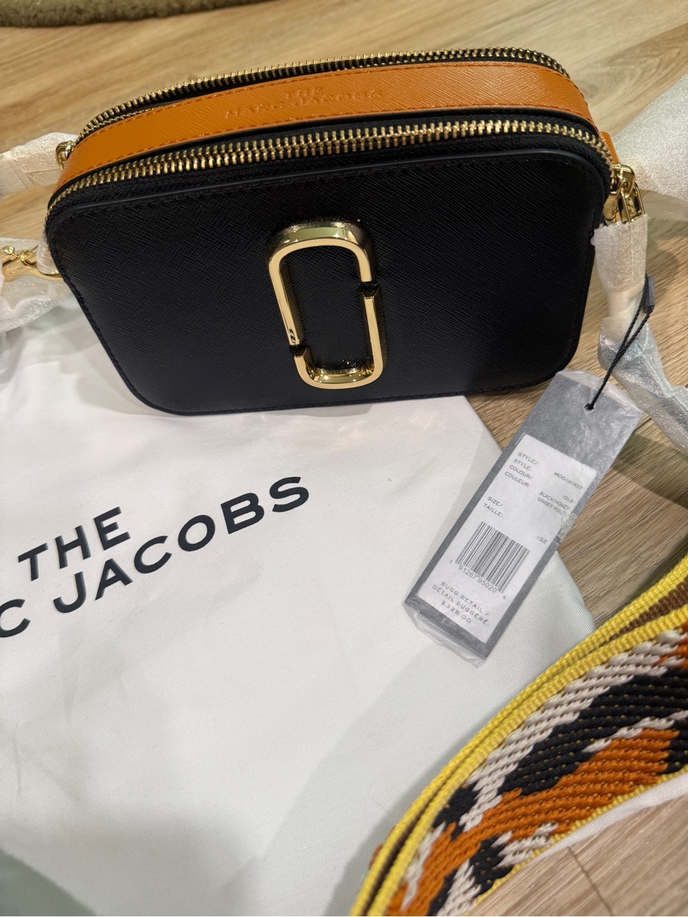 Marc Jacobs The Snapshot Black Honey Ginger Leather Camera Bag